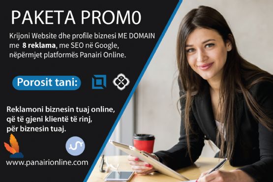 PAKETA DOM-PROMO, PROFIL BIZNESI ME DOMAIN-IT TUAJ NË GOOGLE NËPËRMJET PLATFORMËS PANAIRI ONLINE, WEBSITE ME SEO, OPTIMIZIMI I WEBSITE NE GOOGLE ME SEO, DYQAN PER SHITJE ONLINE